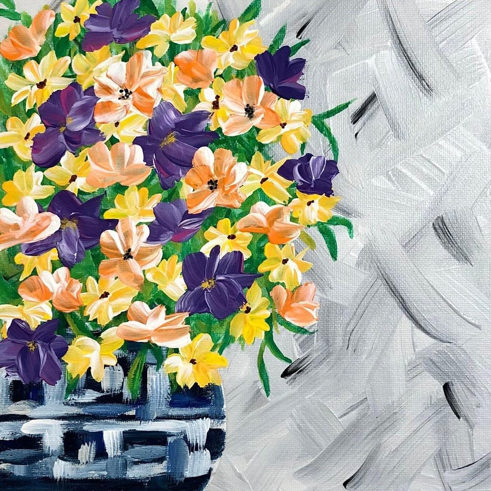 Spring in a Vase Acrylic Painting, Colorful 8 x 8"